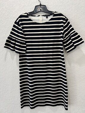 J. Crew Black & White Striped Ruffle-Sleeve Mini Dress